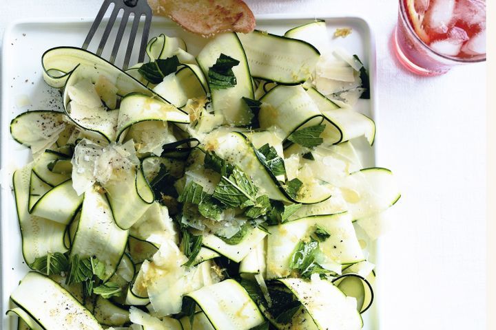 Cooking Vegetarian Zucchini carpaccio with garlic crostini