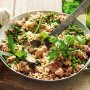 Almond, pea and coriander pilaf with chicken