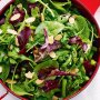 Almond, spinach and beetroot leaf salad