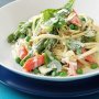 Angel hair pasta with smoked salmon, peas and mint