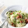 Angel hair pasta with smoked trout, rocket, chilli and lemon