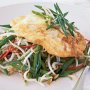 Asian-style fried egg on bean sprout salad