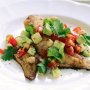 Avocado and chickpea salsa with grilled fish