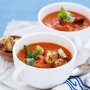 Bacon and tomato soup with garlic croutons