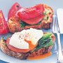Bacon and tomatoes with poached eggs