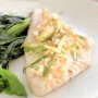 Baked fish fillets with wilted choy sum