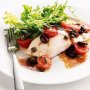 Baked fish with tomatoes, olives and capers