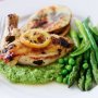 Baked lemon chicken with ricotta and spring vegetable puree