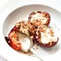 Baked plums with honey, pecan & oat crumble and cinnamon yoghurt drizzle