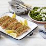 Baked salmon fillets with dukkah crumb