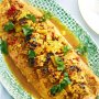 Baked salmon with corn and spices