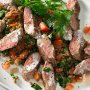 Barbecued lamb with lentil salad