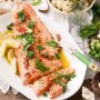 Barbecued ocean trout with garlic and parsley dressing