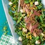 Barbecued oregano lamb with lentil and green olive salad