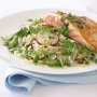 Barbecued salmon with risoni, lemon and herb salad