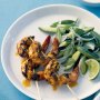 Barbecued spiced prawns with yoghurt and cucumber salad