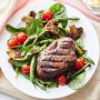 Barbecued steaks with grilled summer salad