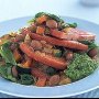 Bean and spinach salad with ham steaks