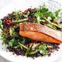 Black quinoa and cucumber salad with crispy salmon