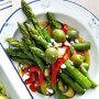 Braised asparagus and zucchini with fetta