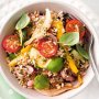 Brown rice and vegetable salad with basil dressing