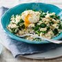 Brown rice with kale & feta with poached egg