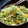 Brussels sprouts hot slaw with honey and caraway dressing