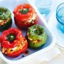 Capsicums stuffed with tomato & olive rice
