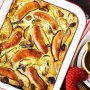 Caramelised pear and onion toad in the hole