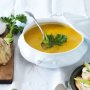 Celeriac & pumpkin soup with blue cheese & pear toasts