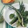Char-grilled asparagus with caper dressing and frico