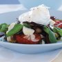 Char-grilled vegetable salad with poached eggs
