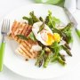 Chargrilled asparagus and parmesan salad with poached eggs and crisp sage