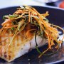 Chargrilled fish with carrot salad and soy dressing