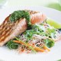 Chargrilled salmon with coriander pesto and rice noodle salad