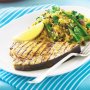 Chermoula swordfish with pistachio and green bean pilaf