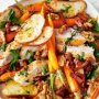 Chicken and roast carrot salad with tarragon butter dressing