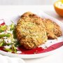 Chicken schnitzels with green bean and rice salad