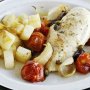 Chicken with cherry tomatoes, olives and capers