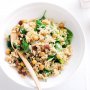 Chickpea, brown rice and spinach pilaf