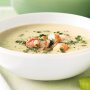 Chilled celery soup with prawns