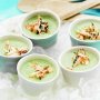 Chilled cucumber soup shots with spicy crab