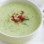 Chilled cucumber soup with prawn and tomato salsa