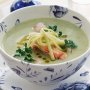 Chilled cucumber soup with scampi