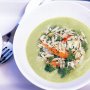 Chilled pea soup with lobster and risoni salad