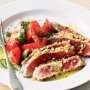 Chilli & pine nut-crusted tuna with tomato and dill salad