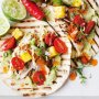 Coconut fish tacos with mango salsa & blistered chillies