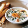 Coddled eggs with smoked trout and herbs