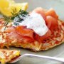 Corn and chive pancakes with smoked salmon