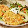 Corn fritters with lemony cucumber salad